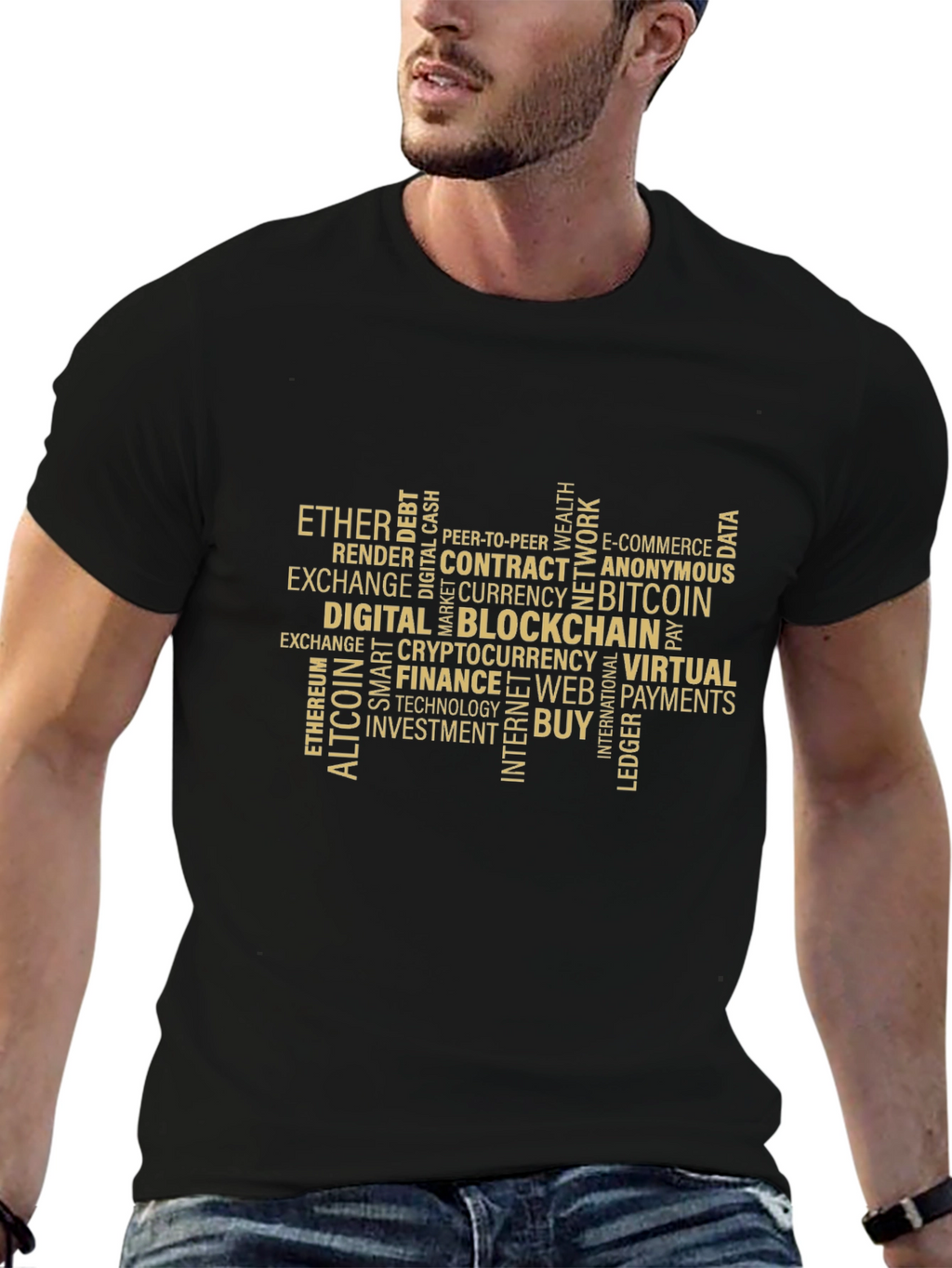 Bitcoin Blockchain Word Art Graphic T-Shirt