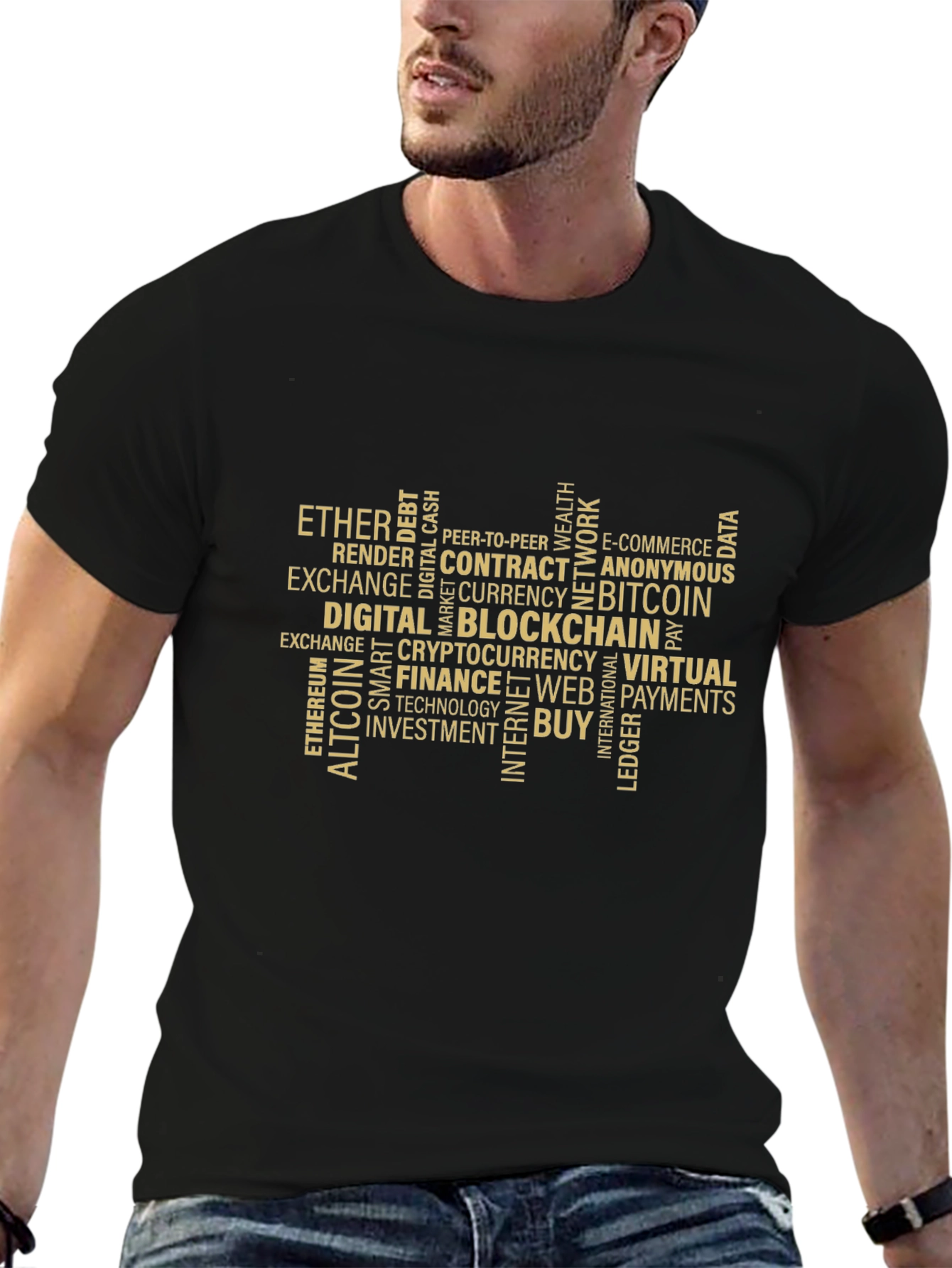 Bitcoin Blockchain Word Art Graphic T-Shirt