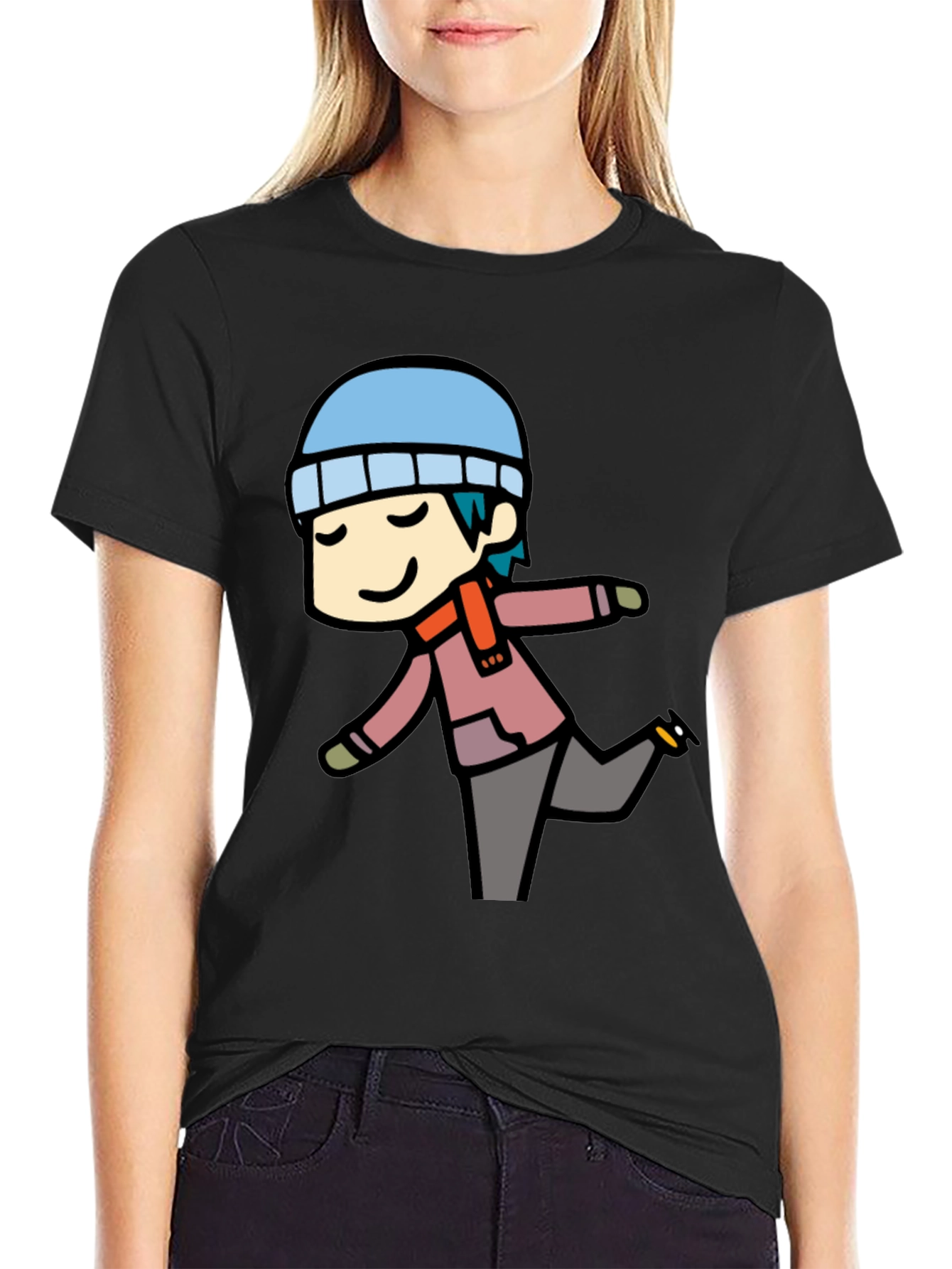 Cartoon Skater Black Tee