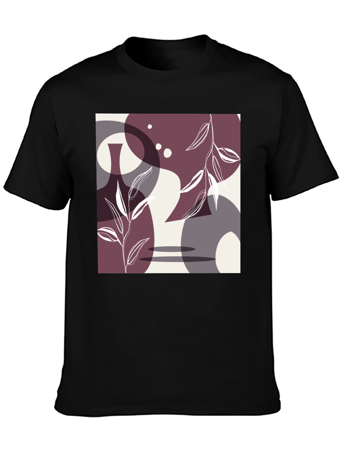 Modern Art Graphic Tee - Abstract Shapes & Botanical Print