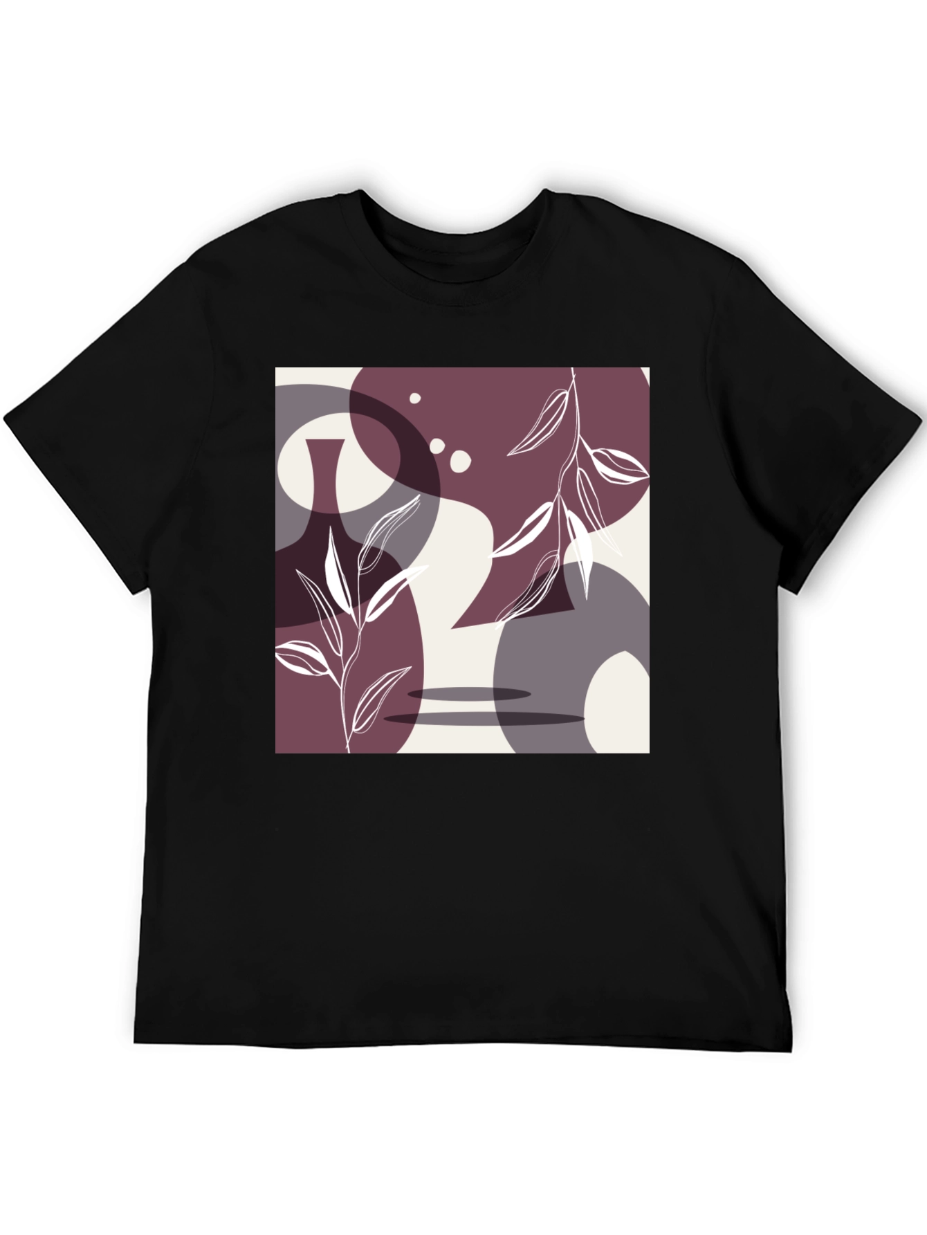 Modern Art Graphic Tee - Abstract Shapes & Botanical Print