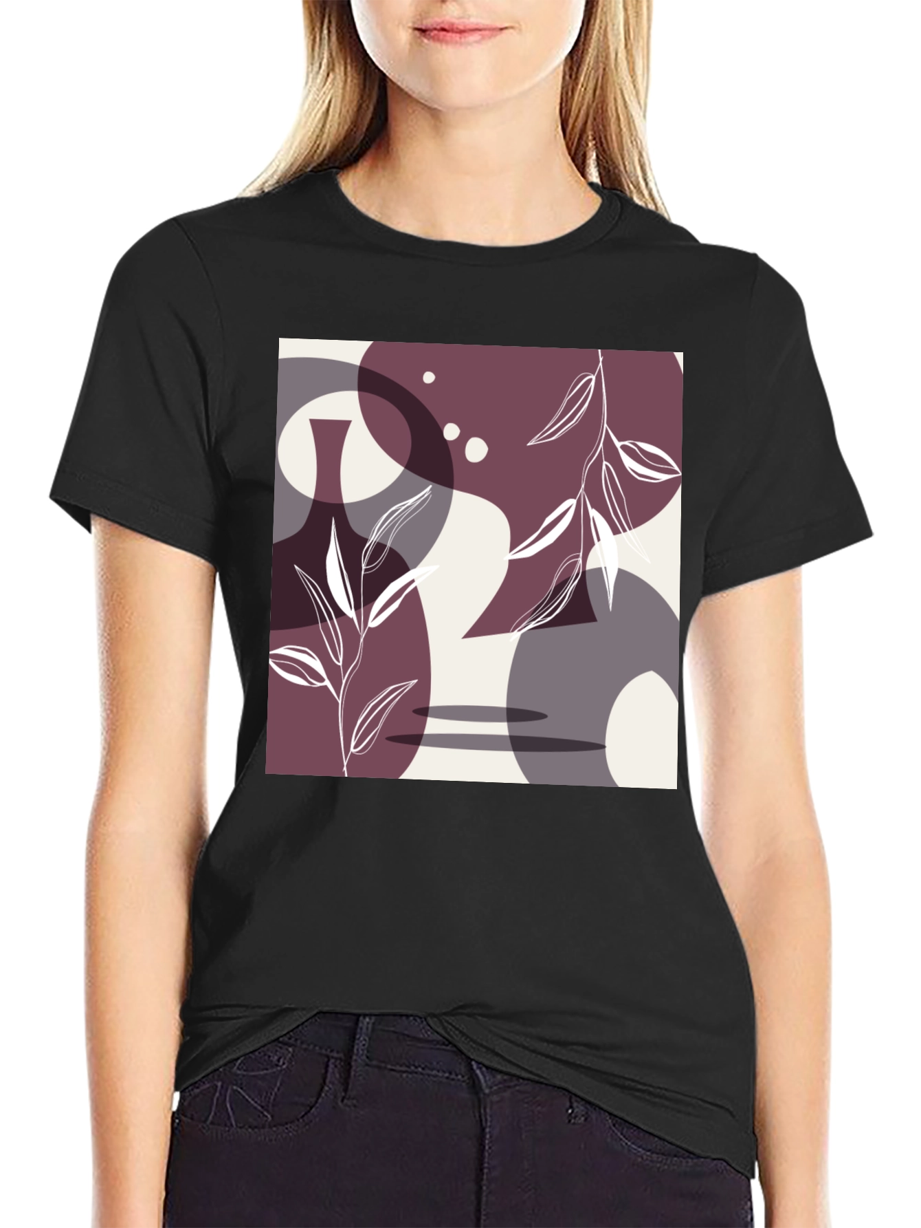 Modern Art Graphic Tee - Abstract Shapes & Botanical Print
