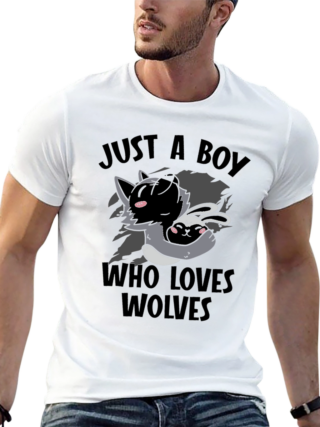 Boy Who Loves Wolves T-Shirt Cute Animal Graphic Tee