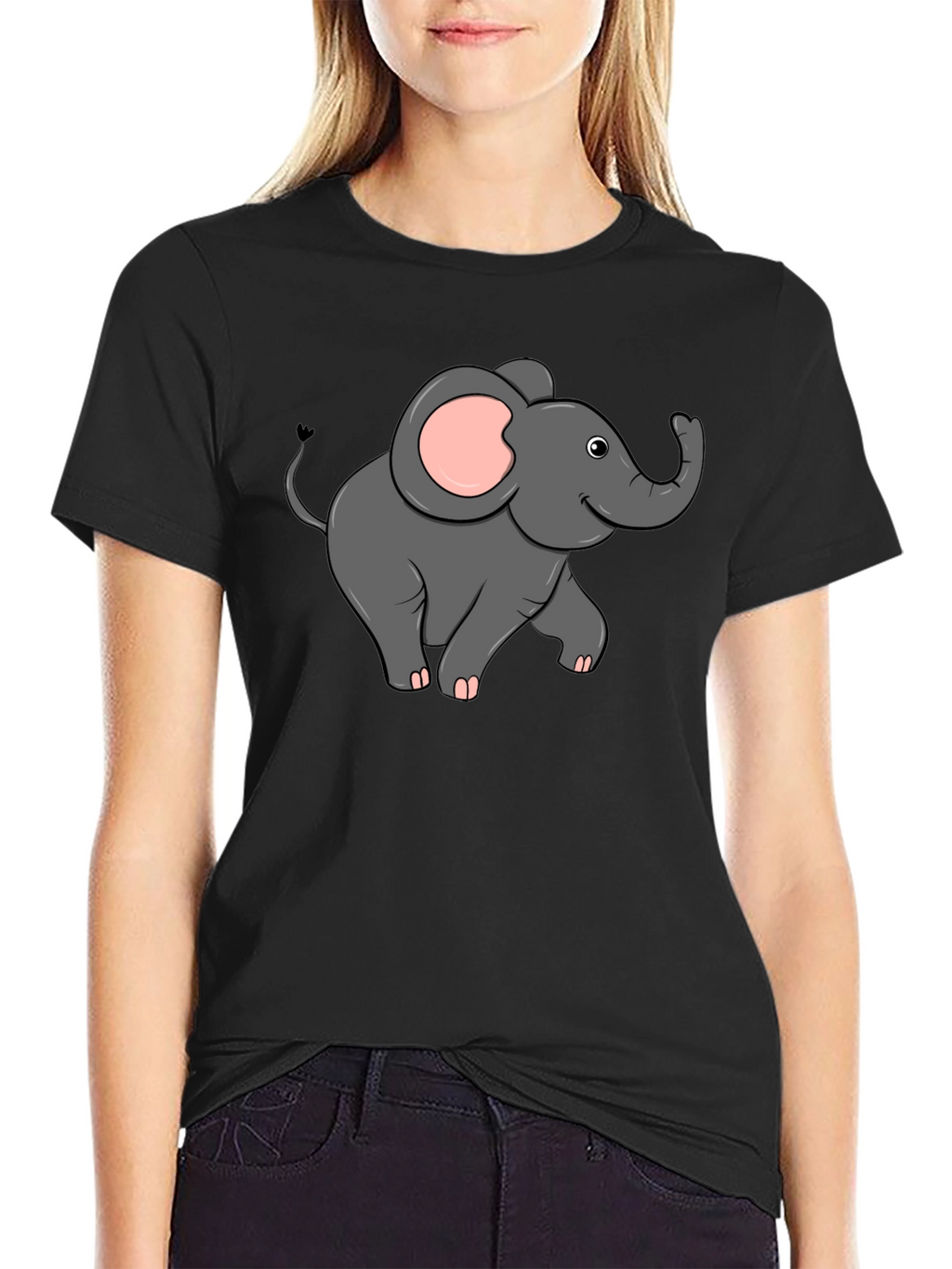 Cute Elephant Graphic T-Shirt - Black