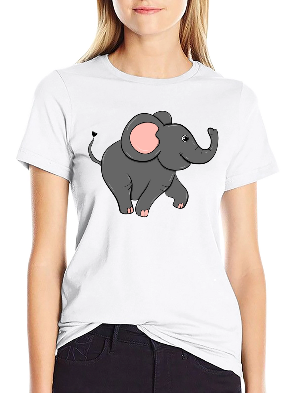 Cute Elephant Graphic T-Shirt - Black
