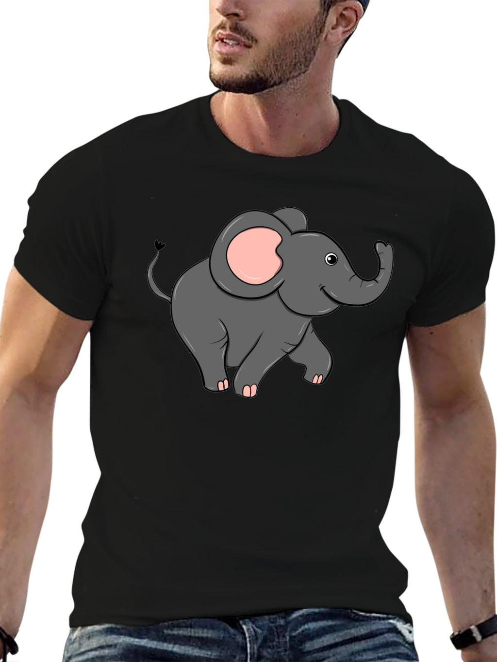 Cute Elephant Graphic T-Shirt - Black