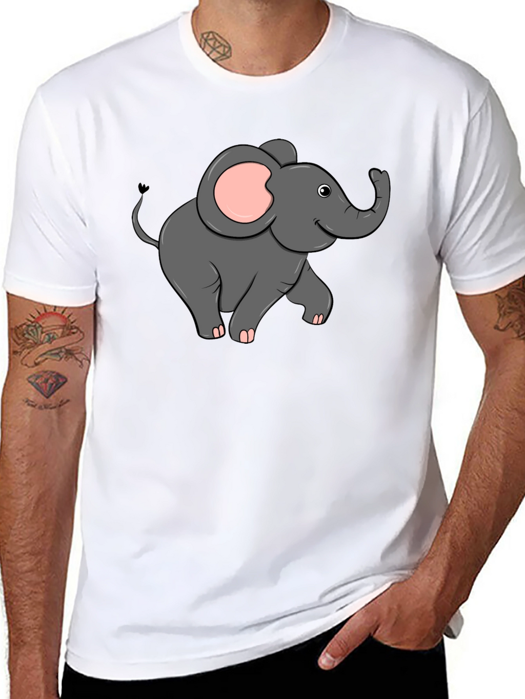 Cute Elephant Graphic T-Shirt - Black