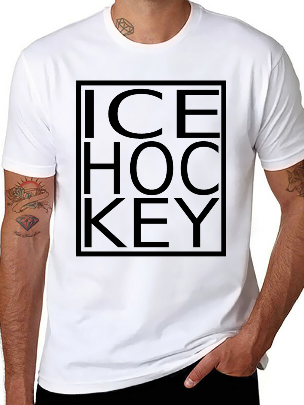 Ice Hockey Graphic Tee - Black Cotton T-Shirt