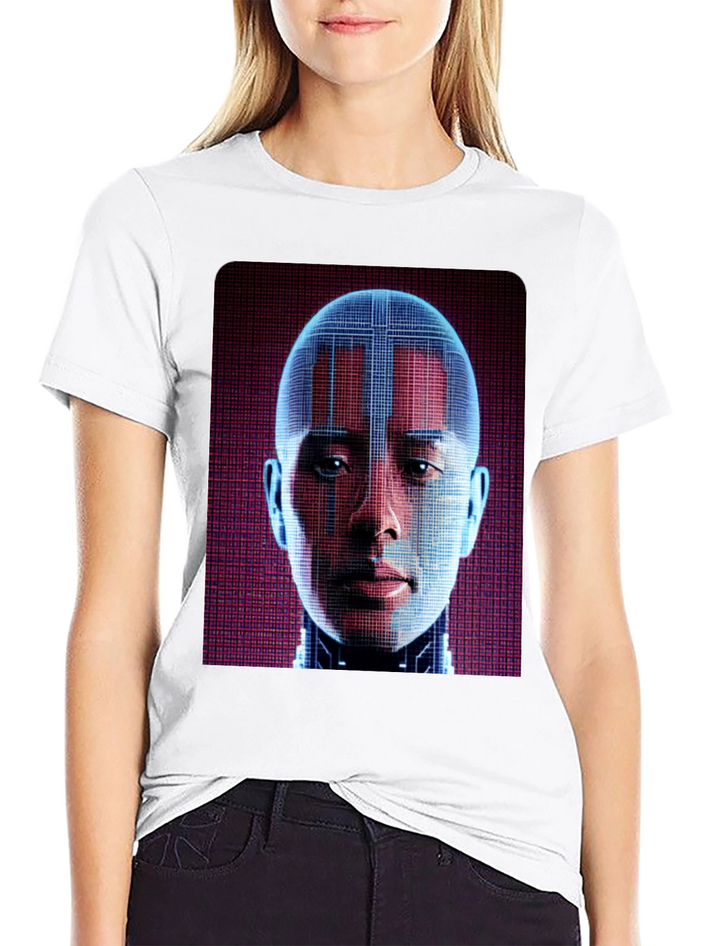 Cyberpunk AI Face Graphic T-Shirt - Futuristic Style