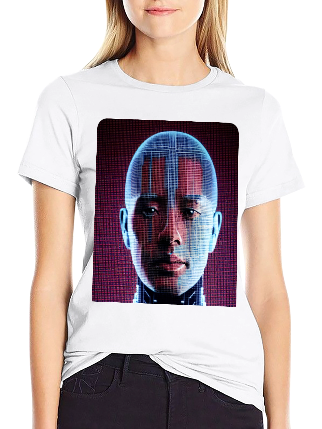 Cyberpunk AI Face Graphic T-Shirt - Futuristic Style
