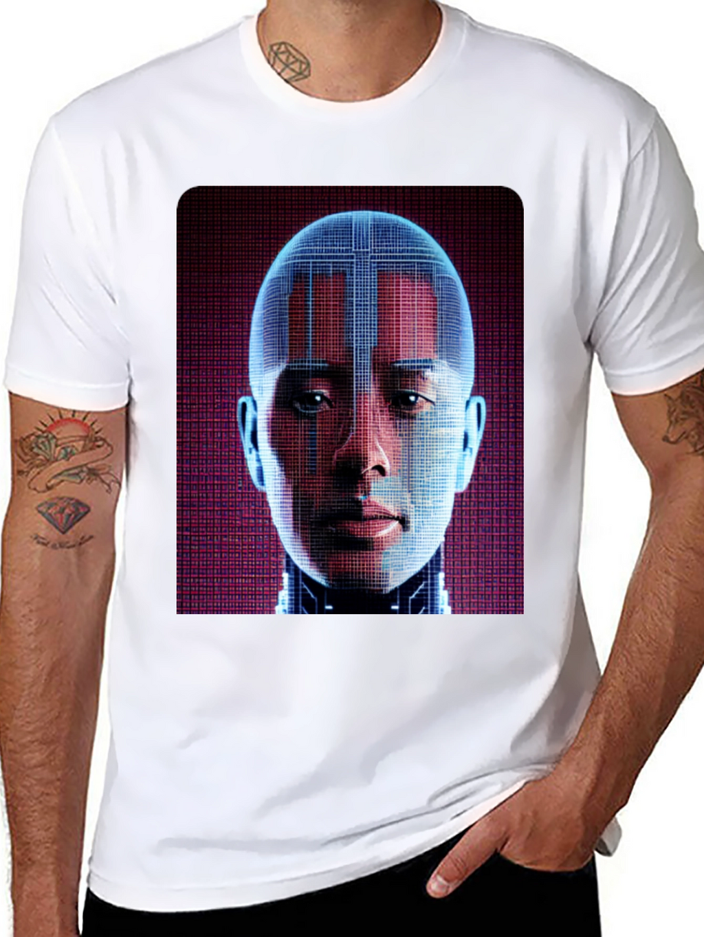 Cyberpunk AI Face Graphic T-Shirt - Futuristic Style