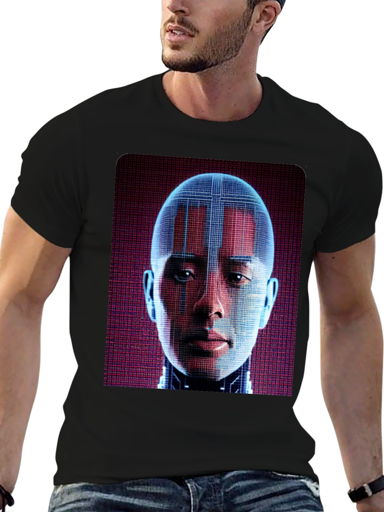 Cyberpunk AI Face Graphic T-Shirt - Futuristic Style