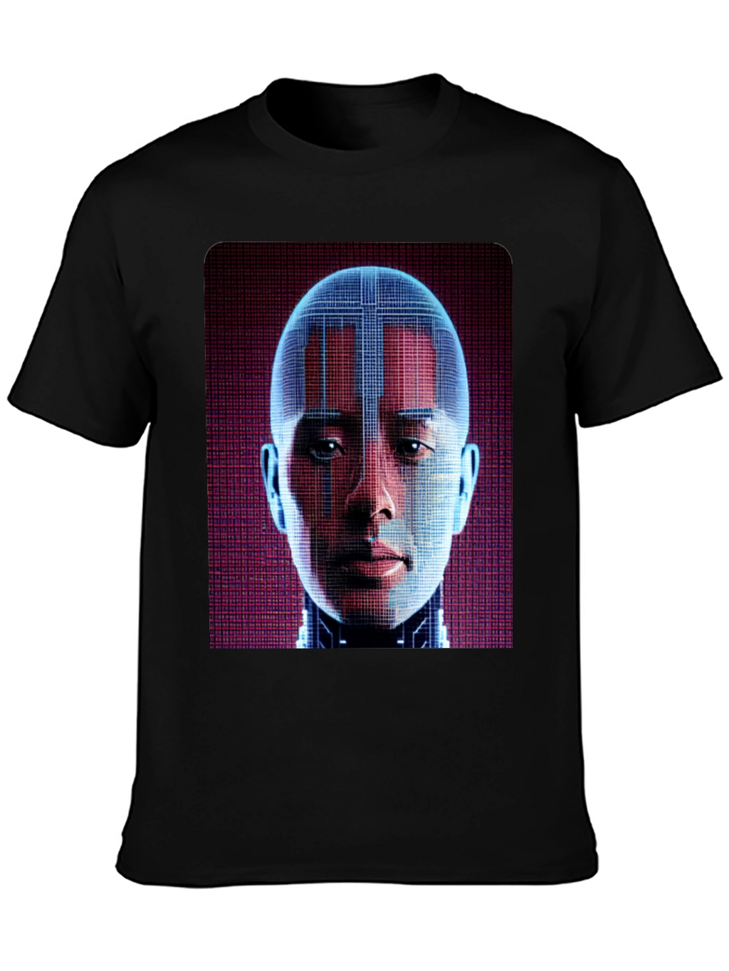 Cyberpunk AI Face Graphic T-Shirt - Futuristic Style