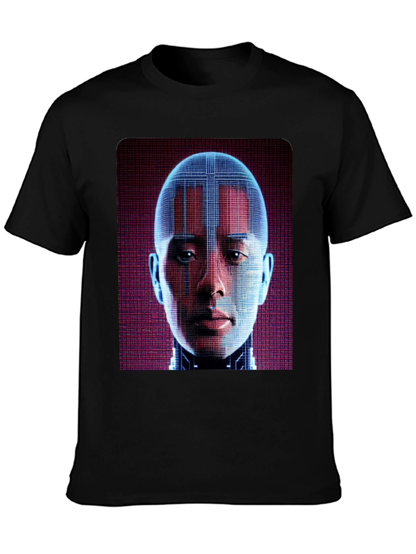 Cyberpunk AI Face Graphic T-Shirt - Futuristic Style