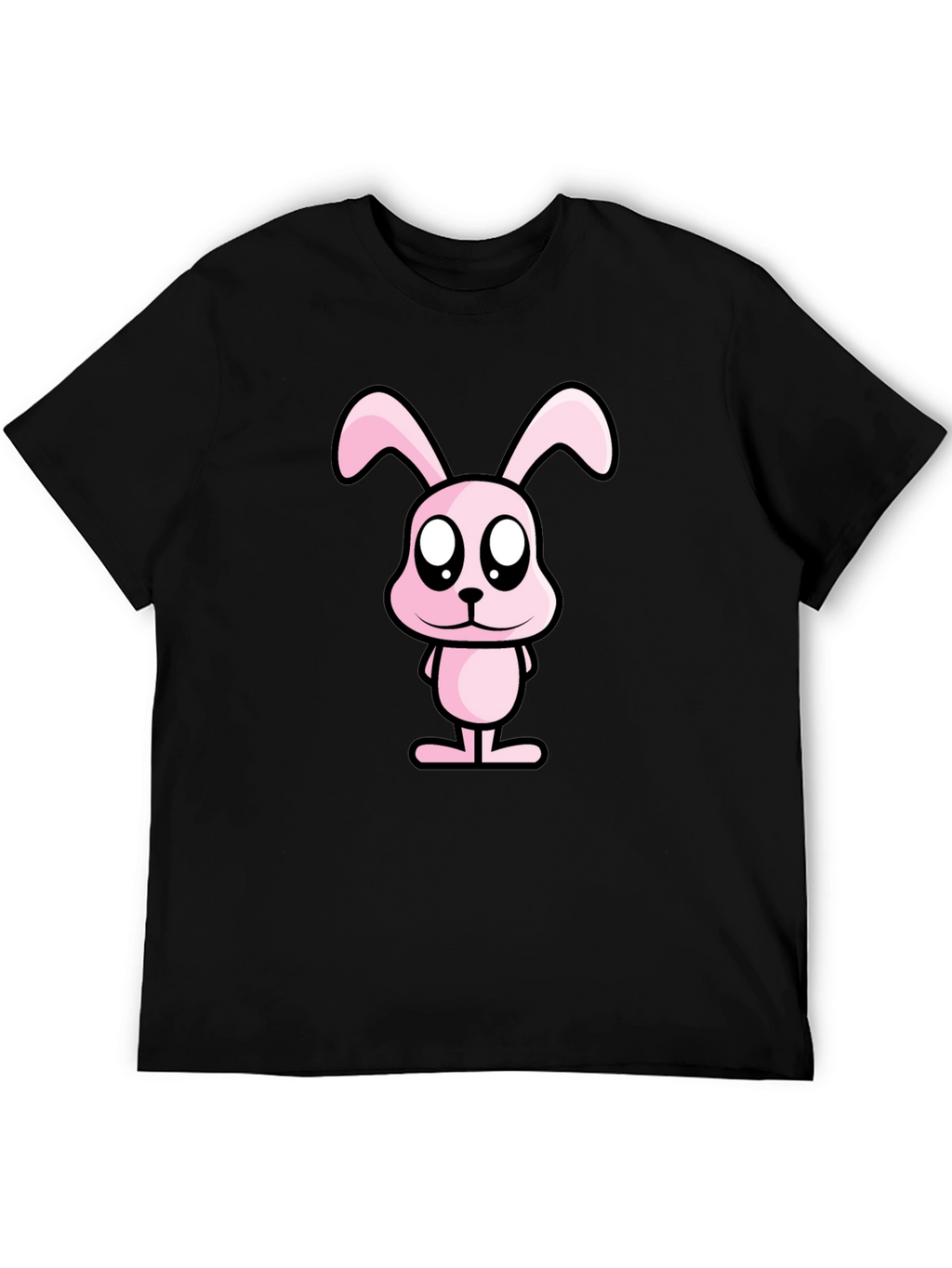 Pink Bunny Graphic Tee - Black Cotton Casual Shirt