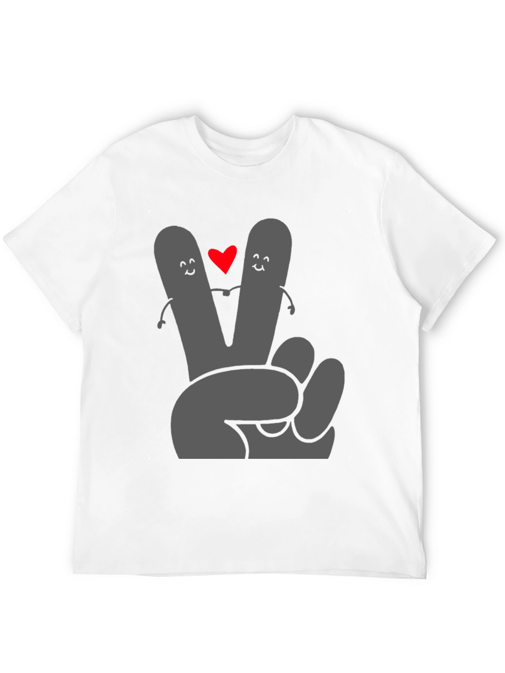 Peace Love Tee: Grey Heart Hand Graphic Black T-Shirt