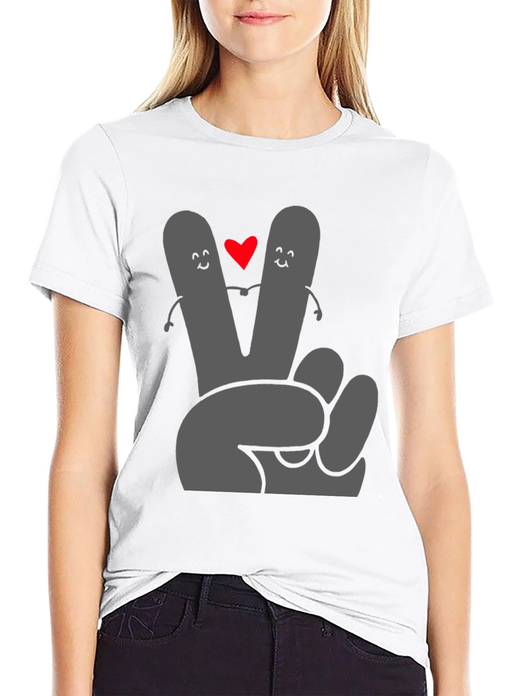 Peace Love Tee: Grey Heart Hand Graphic Black T-Shirt