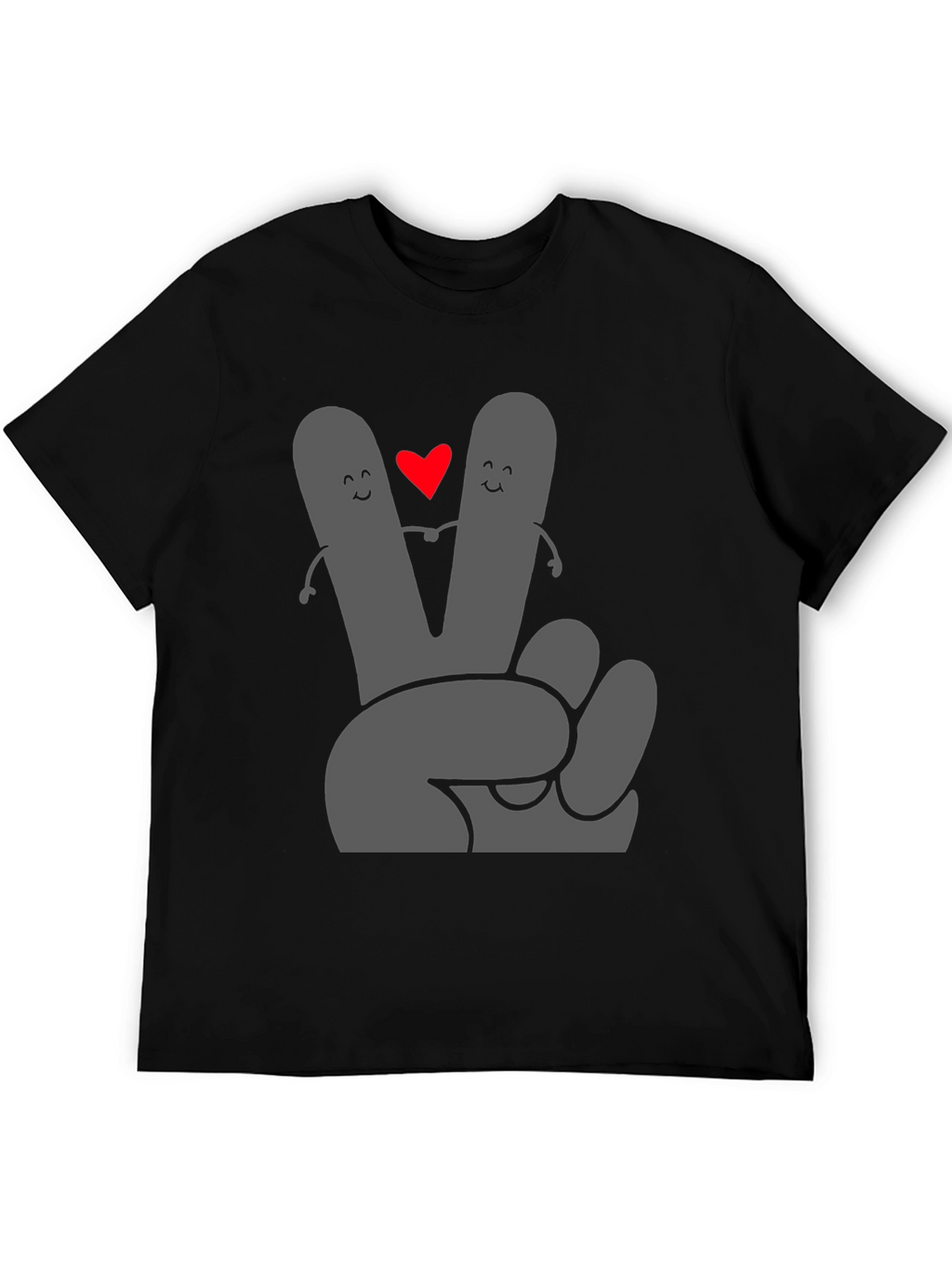 Peace Love Tee: Grey Heart Hand Graphic Black T-Shirt