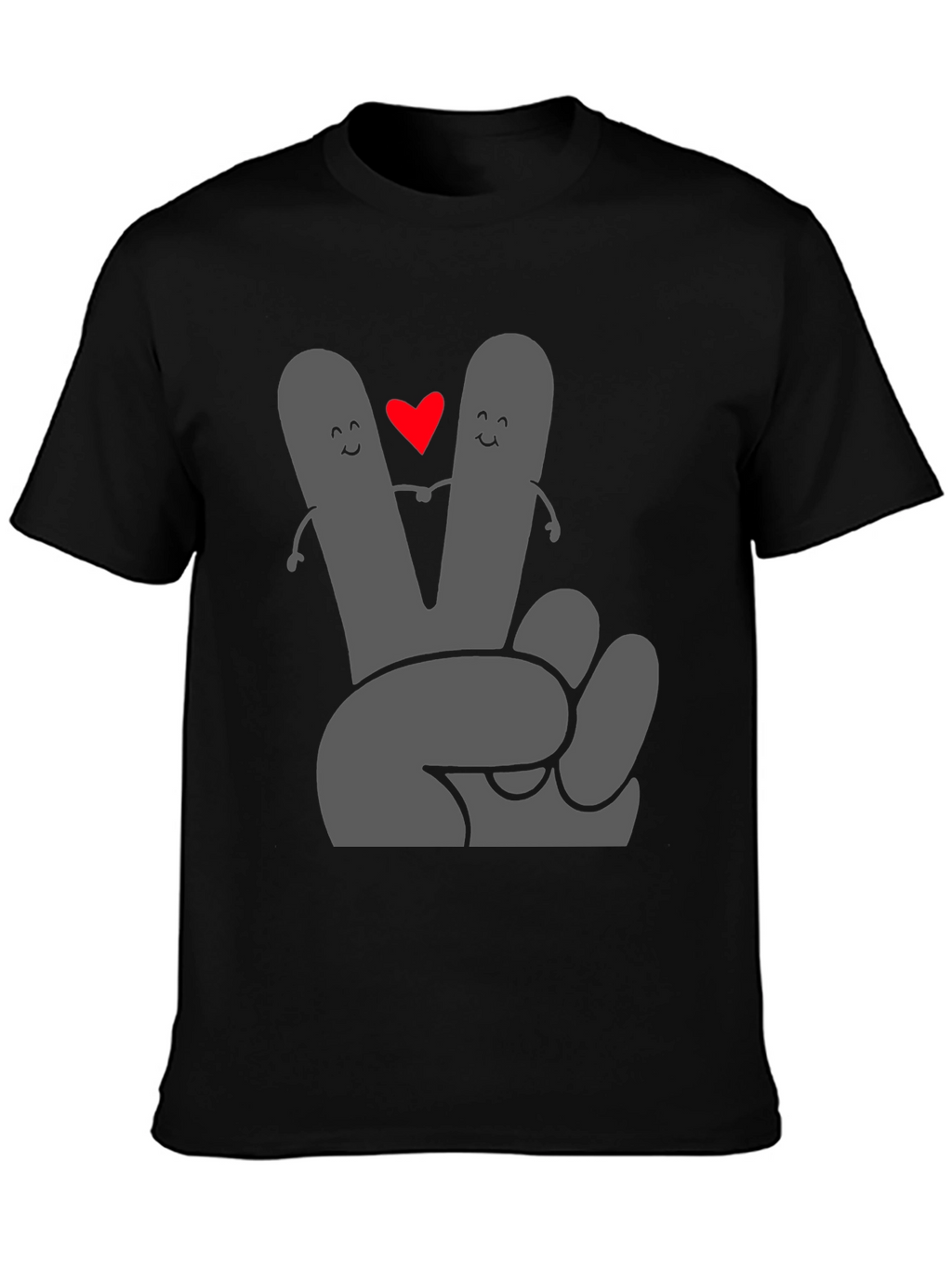 Peace Love Tee: Grey Heart Hand Graphic Black T-Shirt