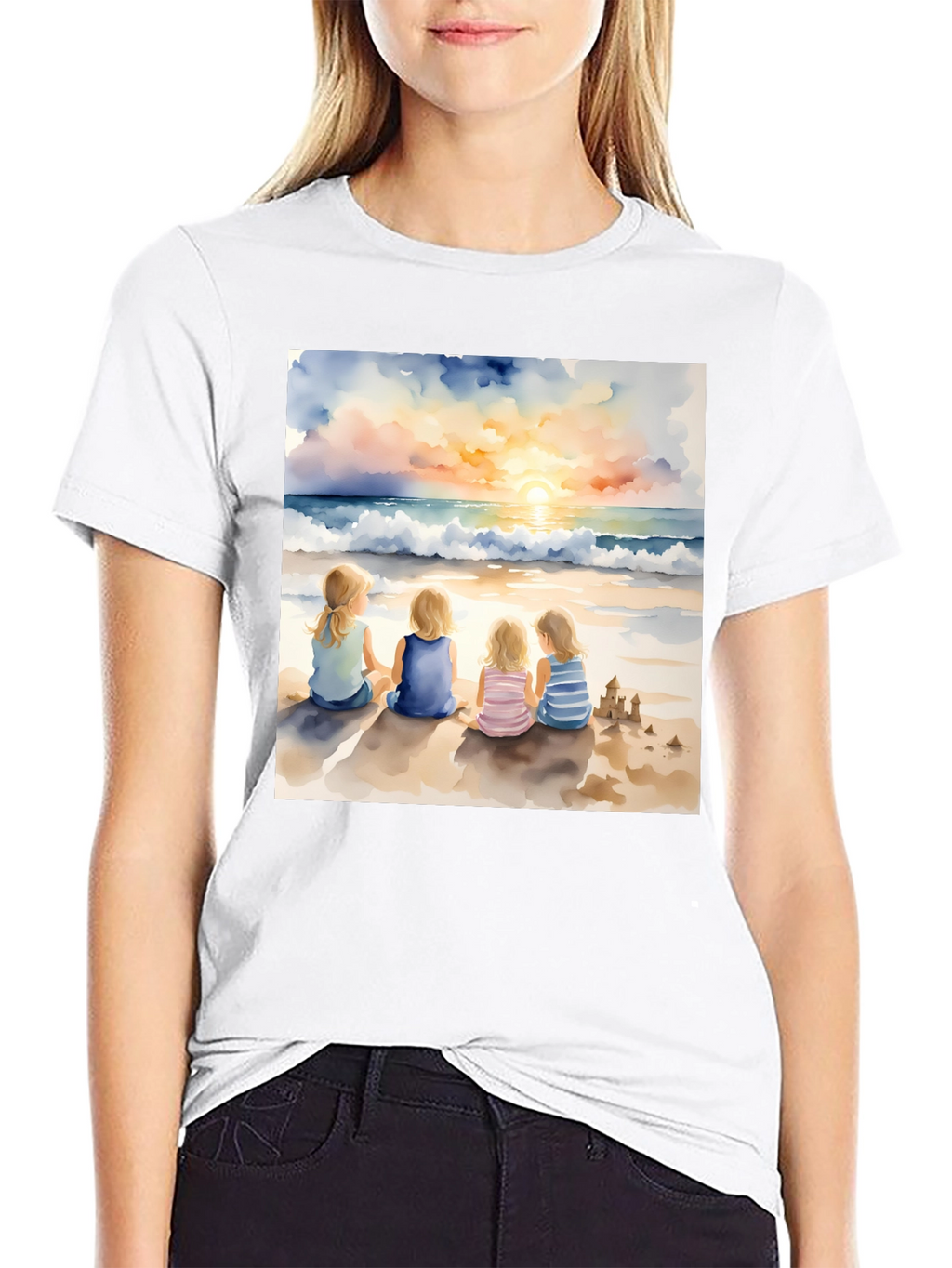 Sunset Beach Girls T-Shirt - Artistic Coastal Tee