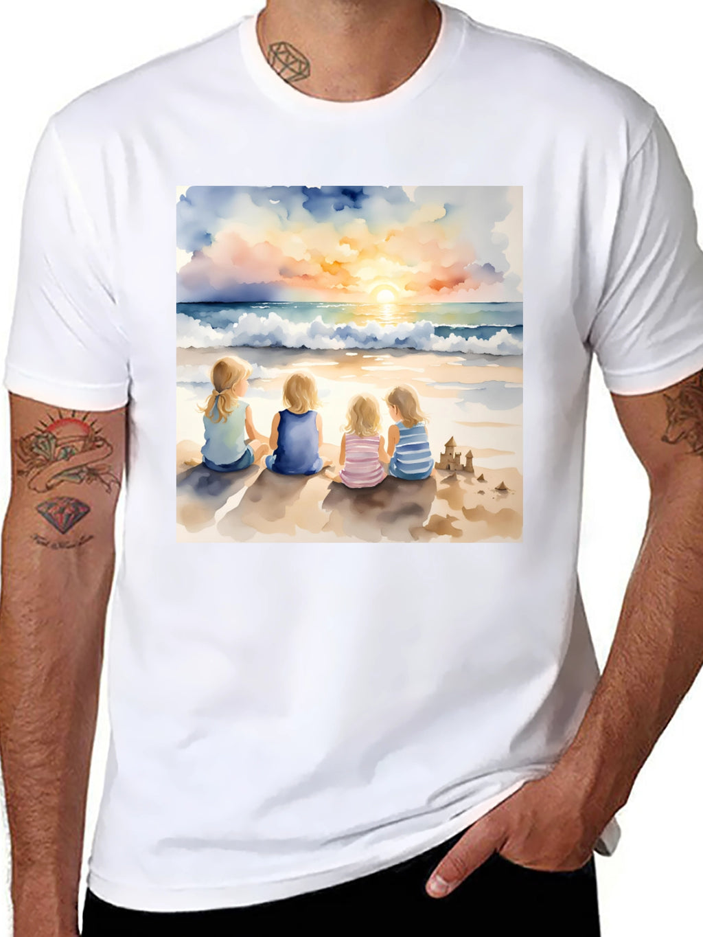 Sunset Beach Girls T-Shirt - Artistic Coastal Tee