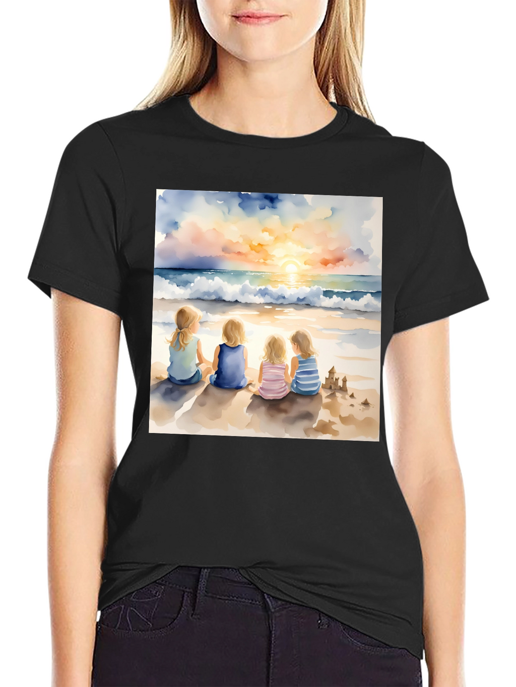 Sunset Beach Girls T-Shirt - Artistic Coastal Tee