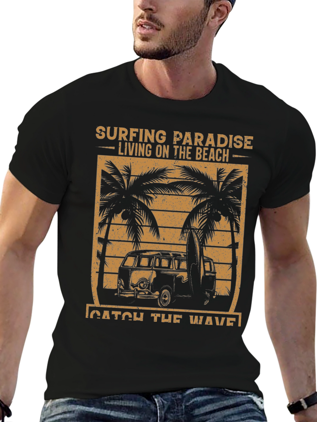 Surfing Paradise Beach Graphic T-Shirt