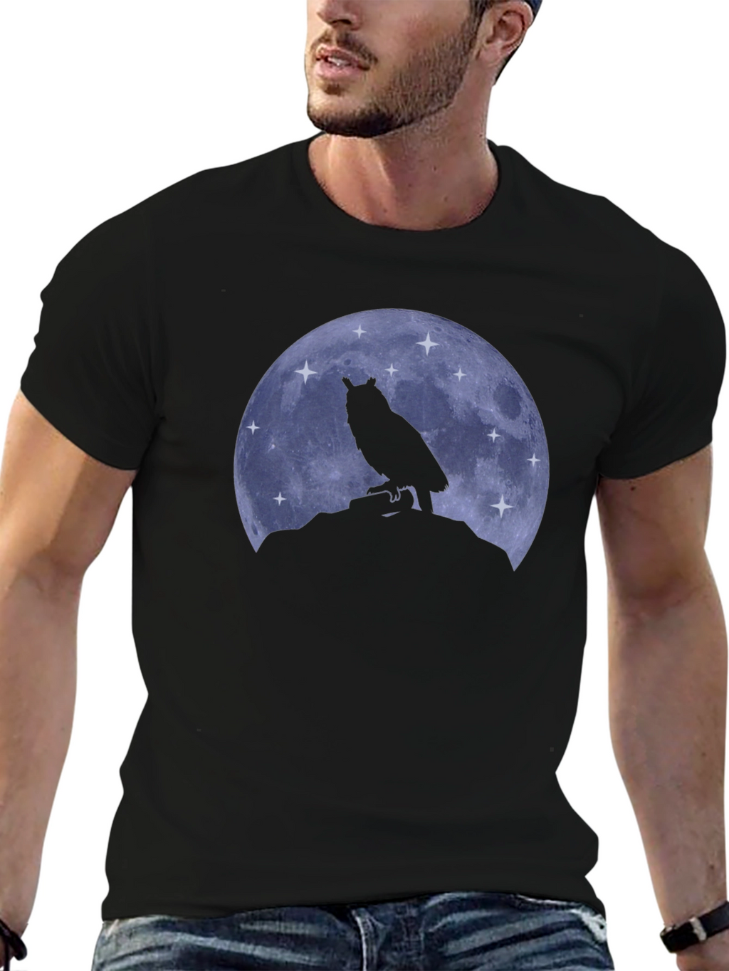 Owl Moon Black T-Shirt - Night Bird Graphic Tee