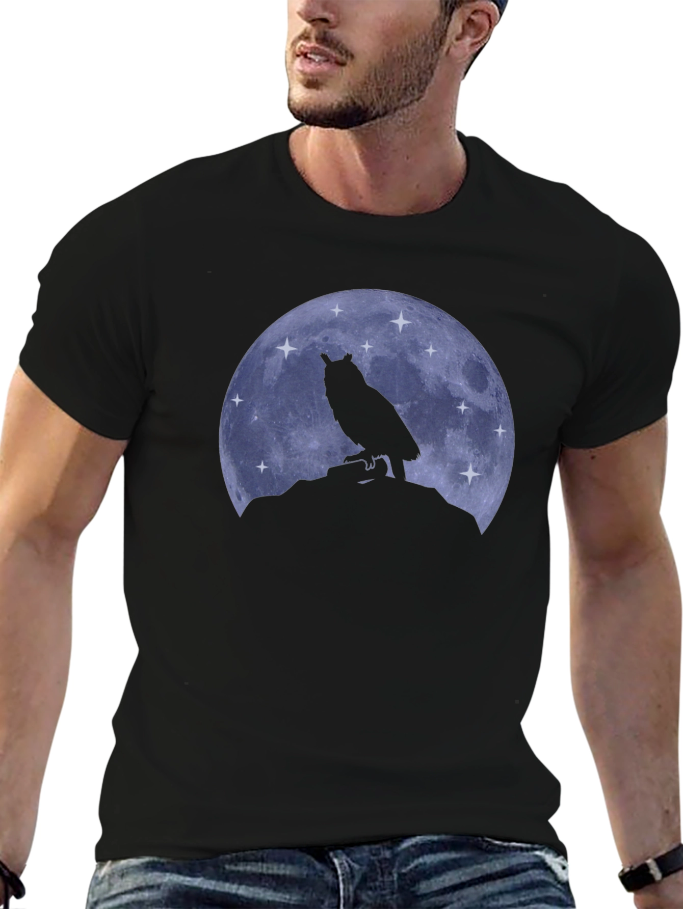 Owl Moon Black T-Shirt - Night Bird Graphic Tee