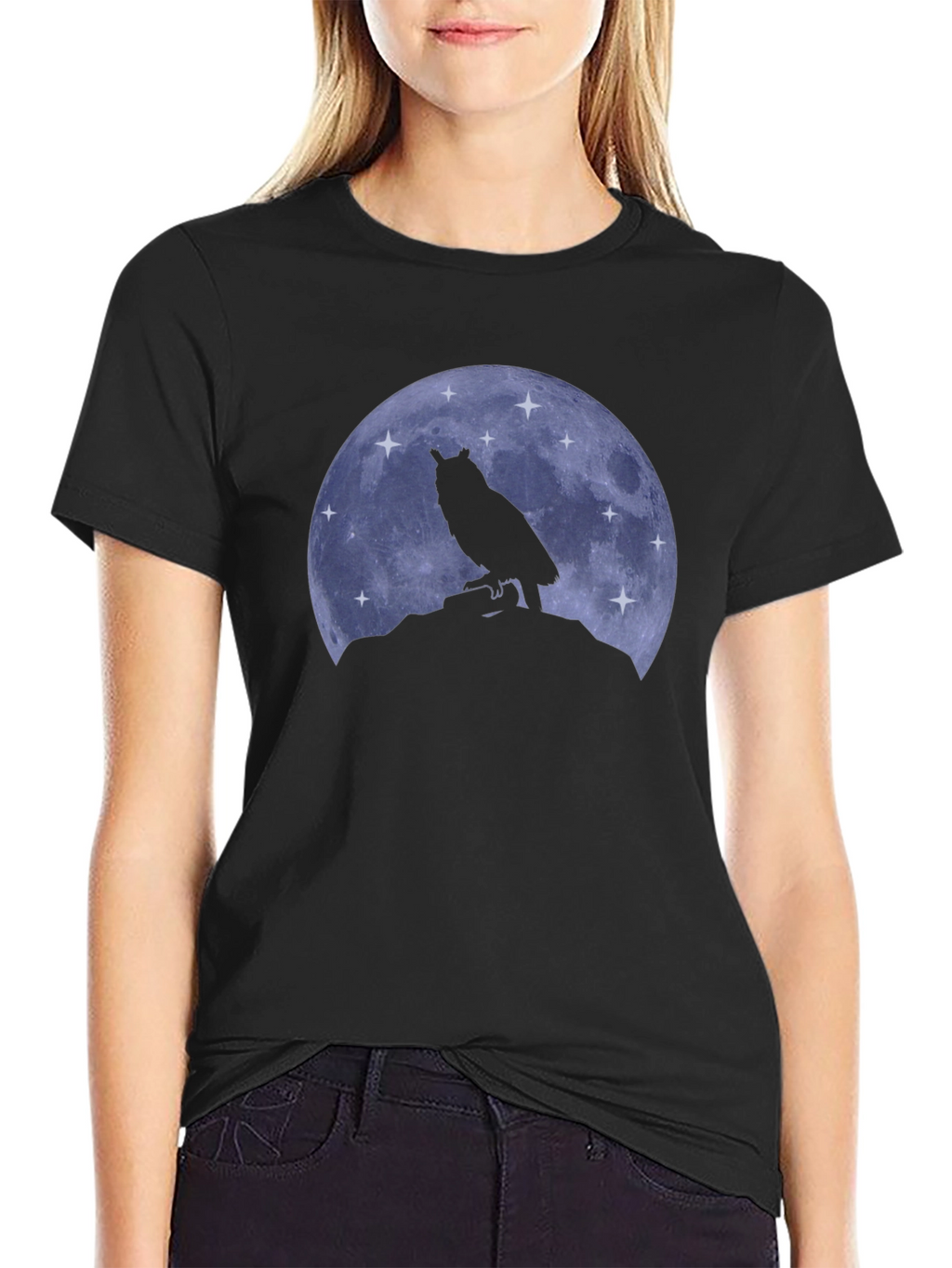 Owl Moon Black T-Shirt - Night Bird Graphic Tee