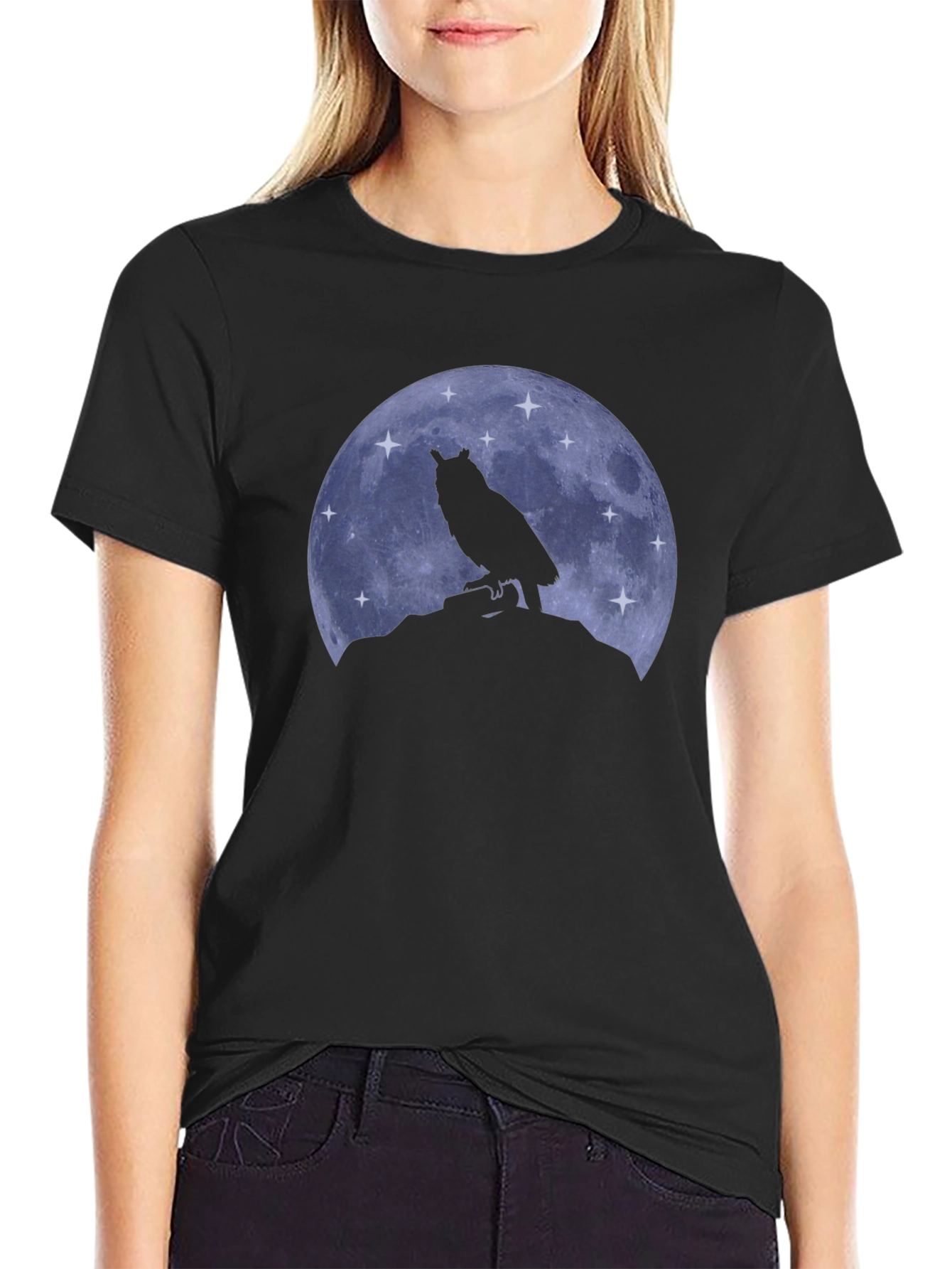 Owl Moon Black T-Shirt - Night Bird Graphic Tee