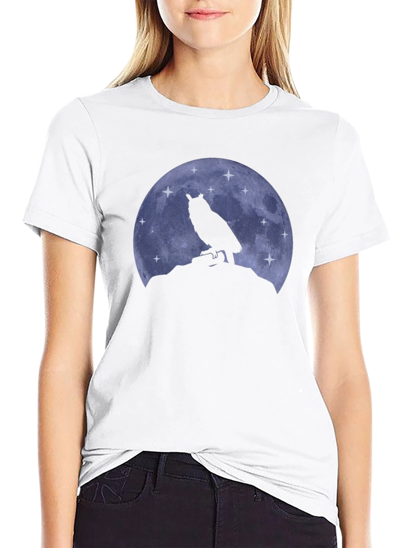 Owl Moon Black T-Shirt - Night Bird Graphic Tee