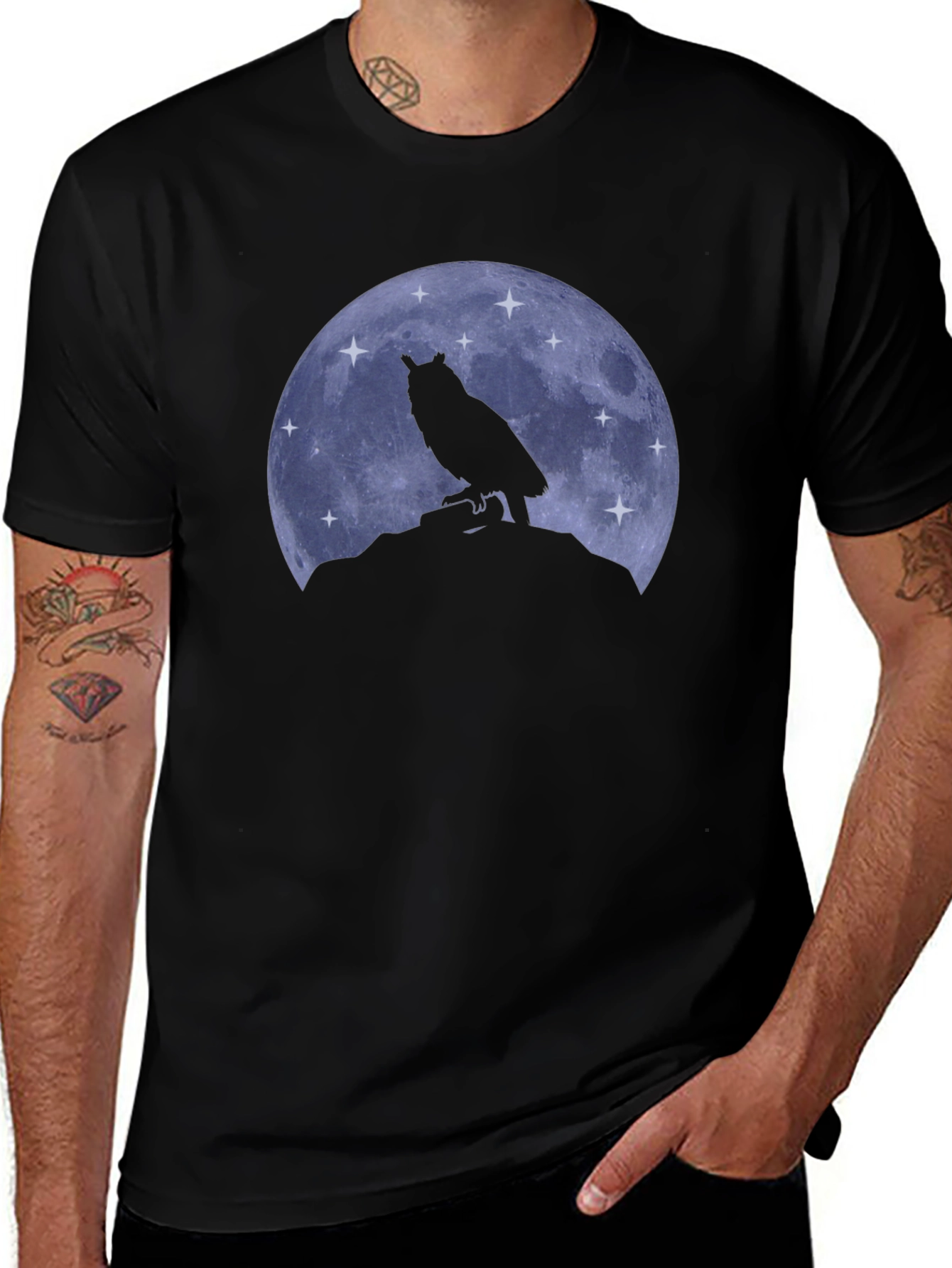 Owl Moon Black T-Shirt - Night Bird Graphic Tee