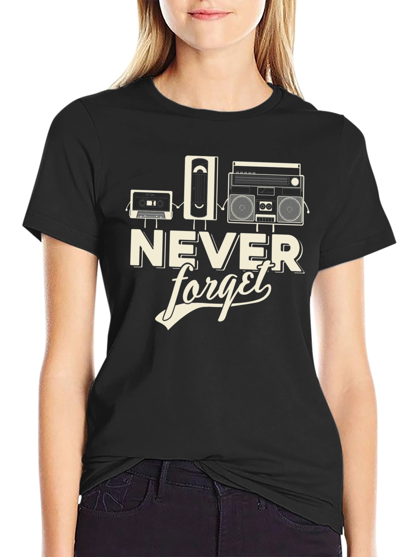 Retro Never Forget Black Graphic Tee