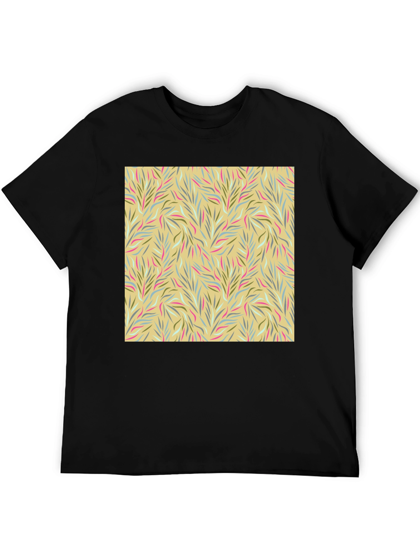 Botanical Pattern Black Crew Neck Tee
