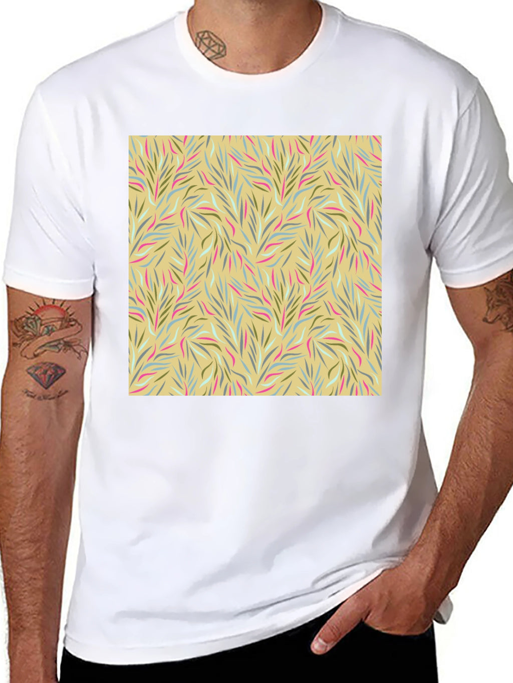 Botanical Pattern Black Crew Neck Tee