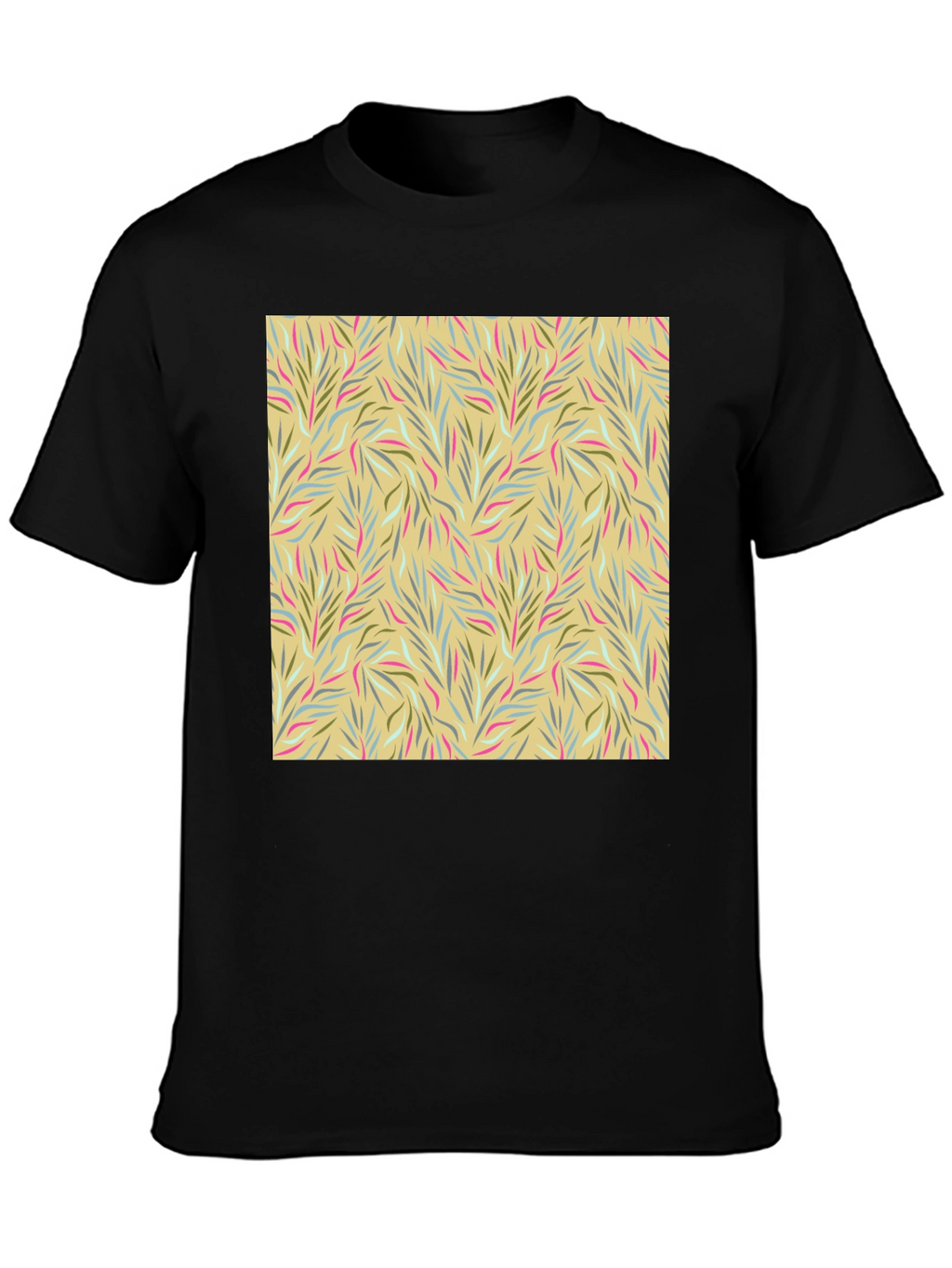 Botanical Pattern Black Crew Neck Tee