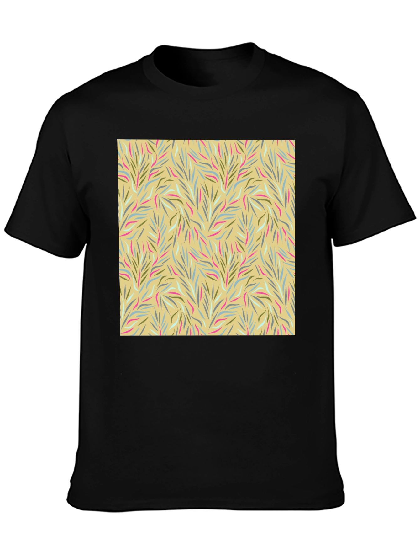 Botanical Pattern Black Crew Neck Tee