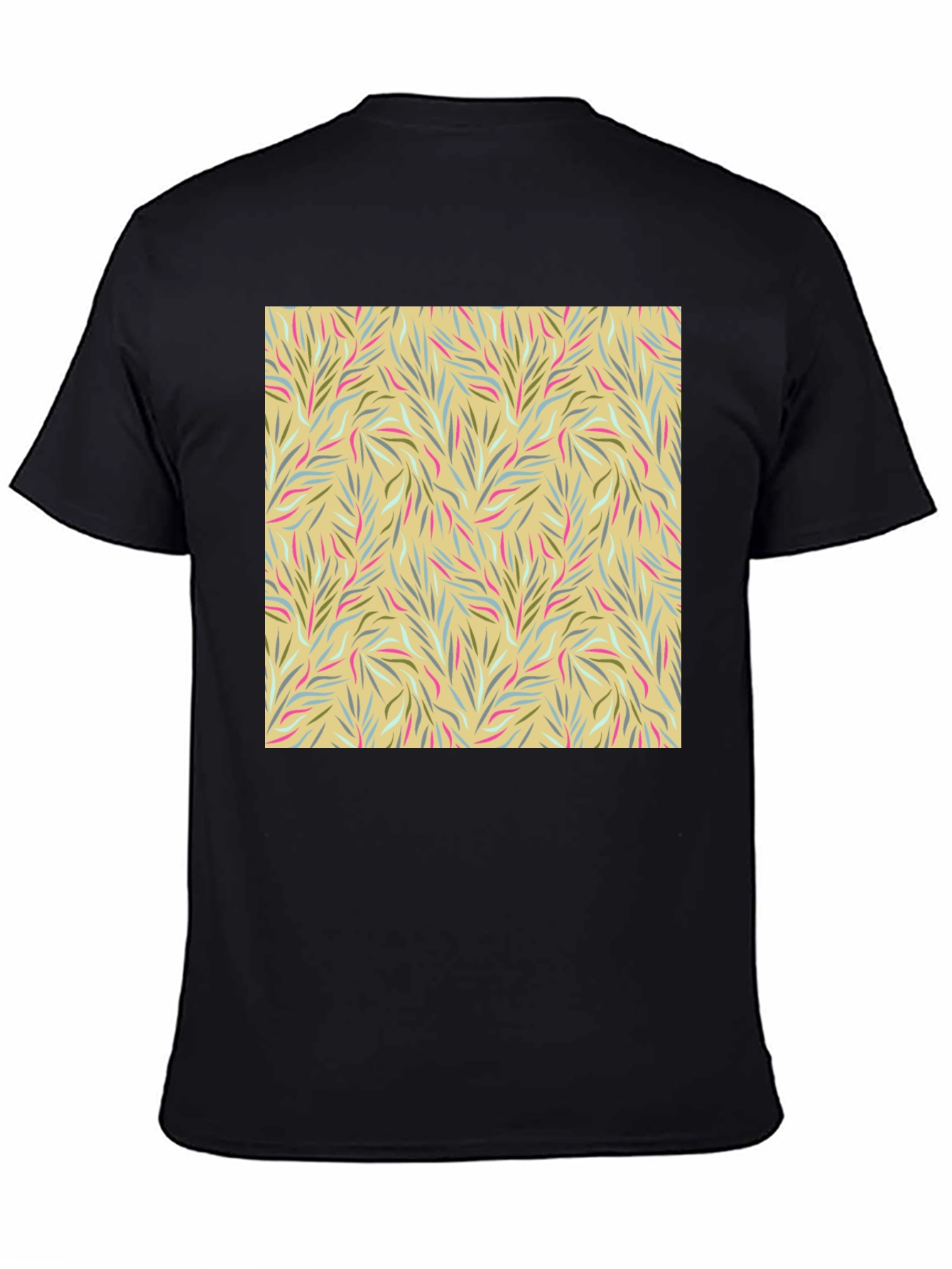 Botanical Pattern Black Crew Neck Tee