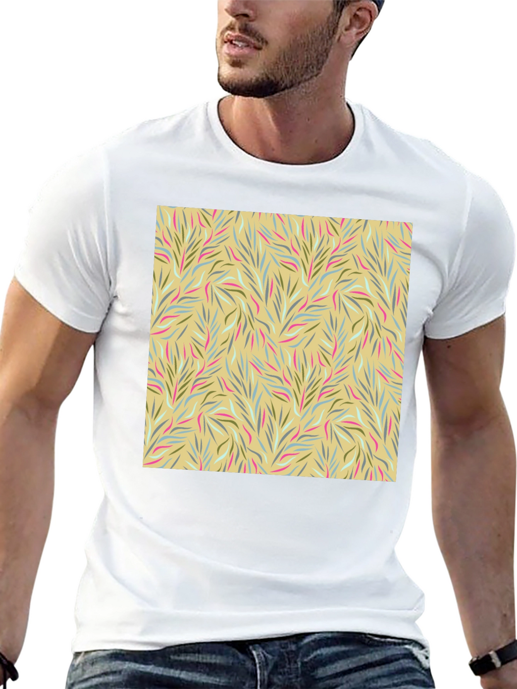 Botanical Pattern Black Crew Neck Tee