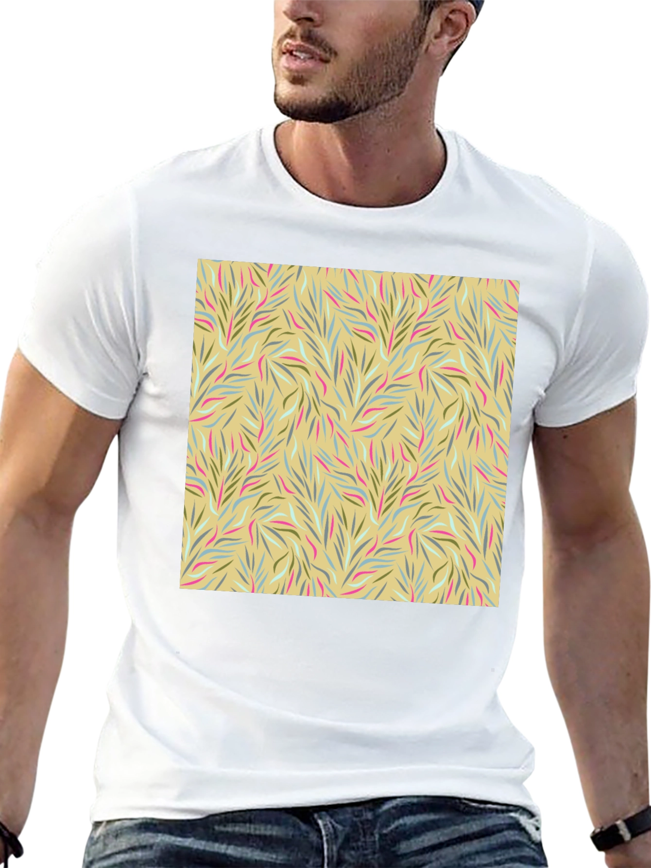 Botanical Pattern Black Crew Neck Tee
