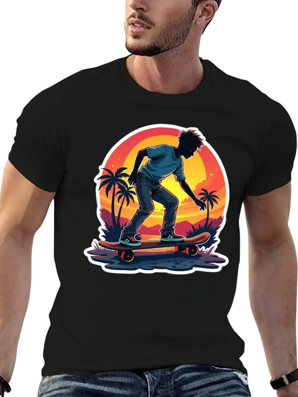 Skateboarding Sunset T-Shirt - Tropical Vibe