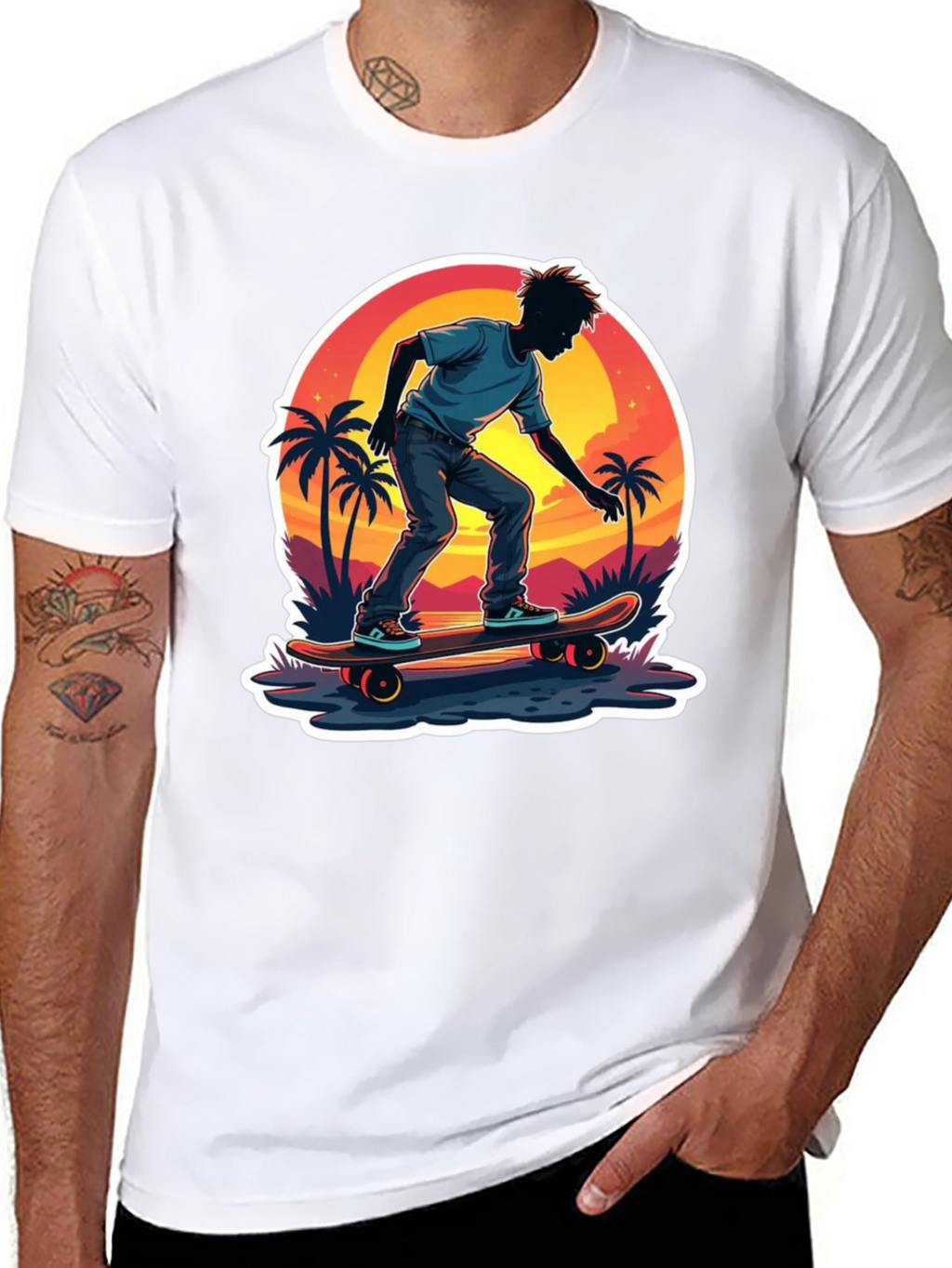 Skateboarding Sunset T-Shirt - Tropical Vibe