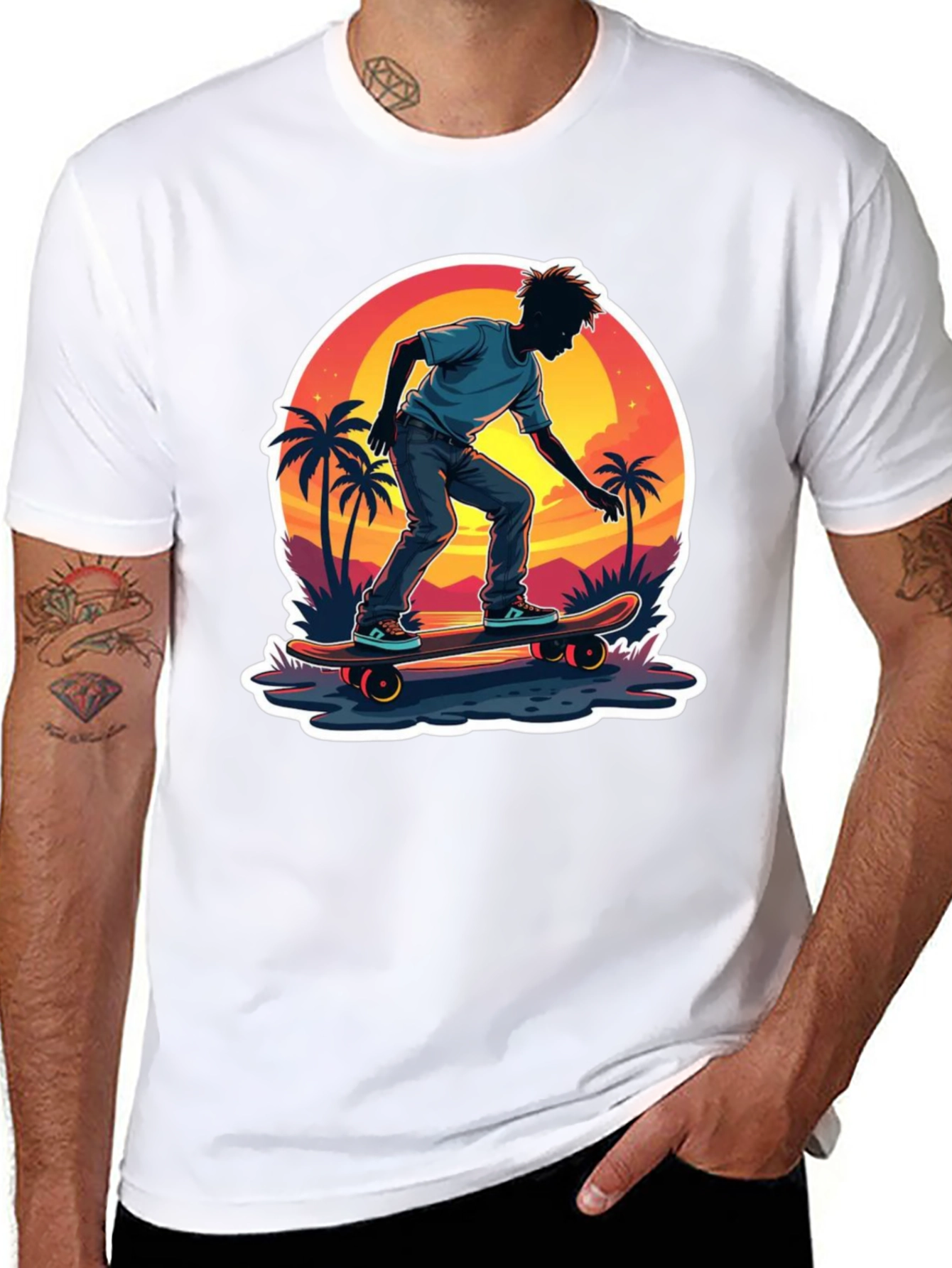 Skateboarding Sunset T-Shirt - Tropical Vibe