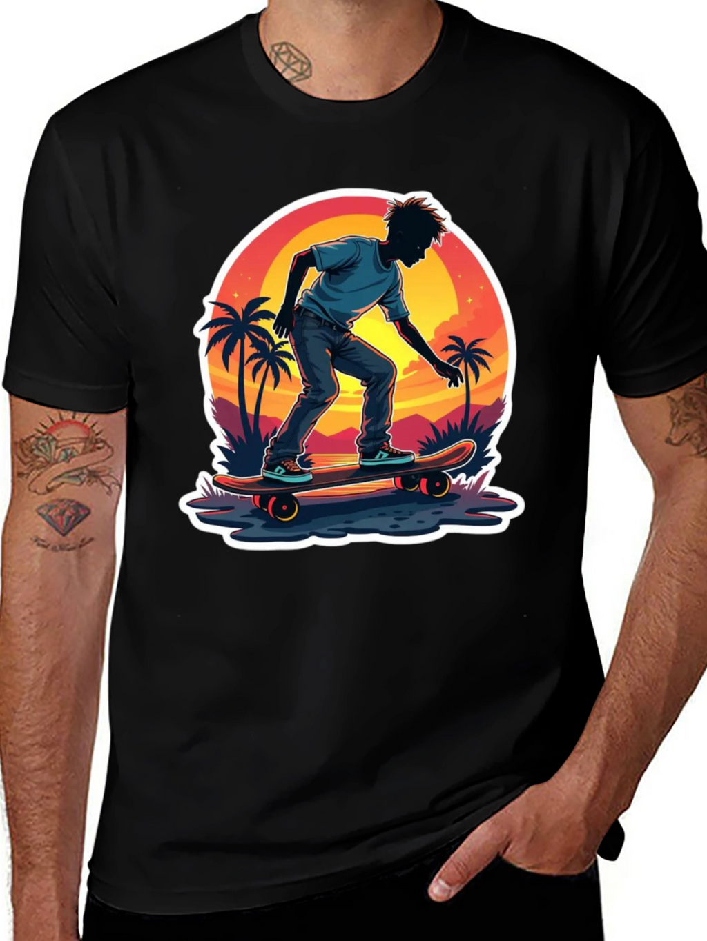 Skateboarding Sunset T-Shirt - Tropical Vibe