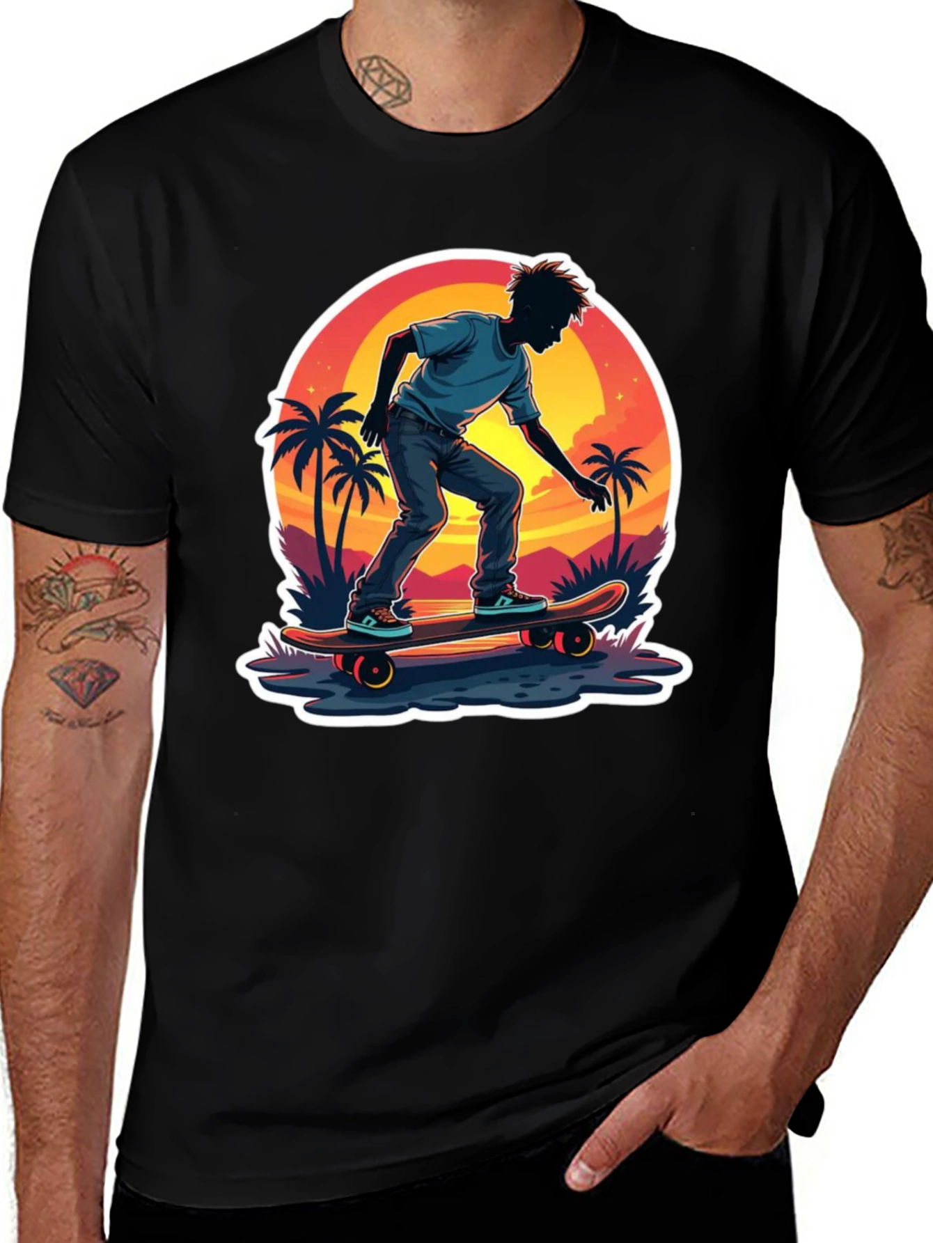 Skateboarding Sunset T-Shirt - Tropical Vibe