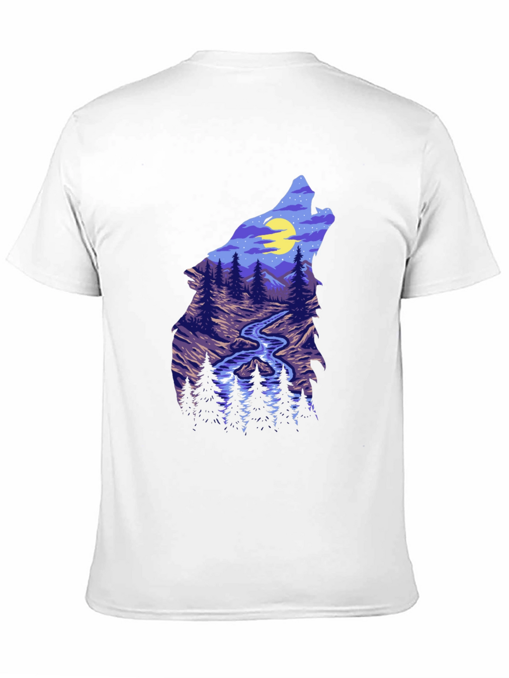 Wolf Silhouette Mountain Stream Graphic Tee
