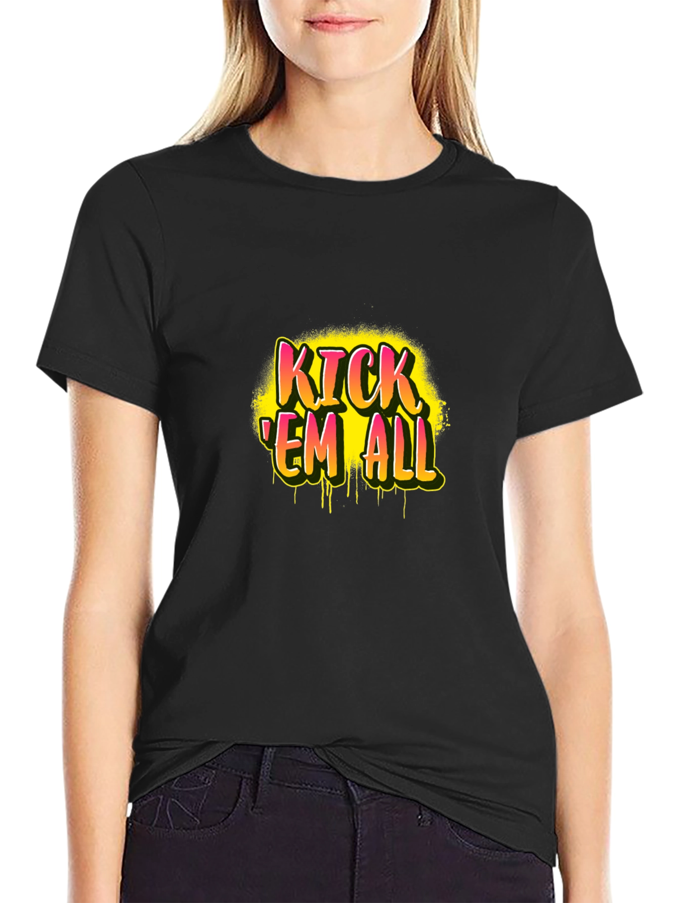 Kick Em All Graphic Print Black T-Shirt