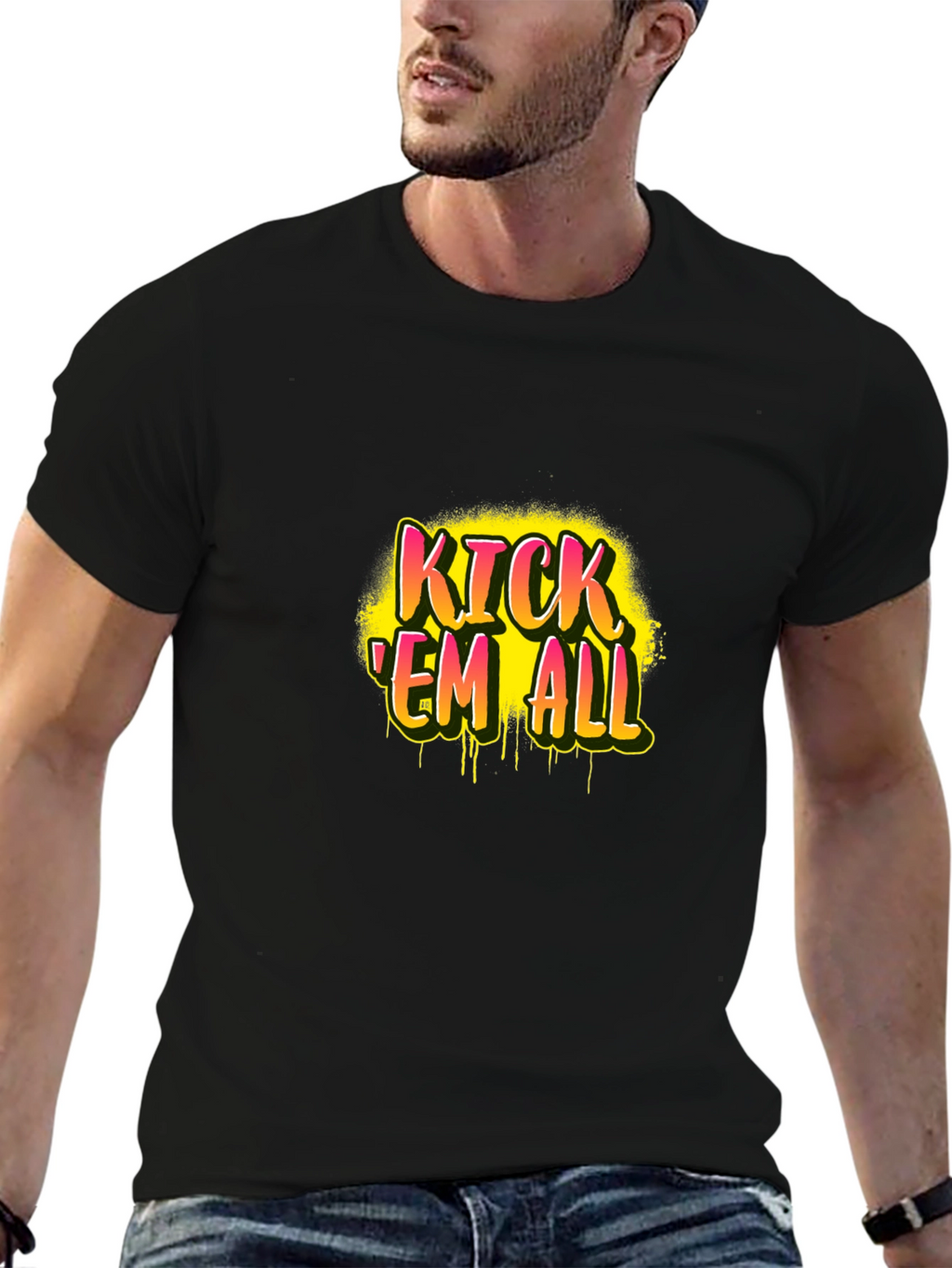 Kick Em All Graphic Print Black T-Shirt