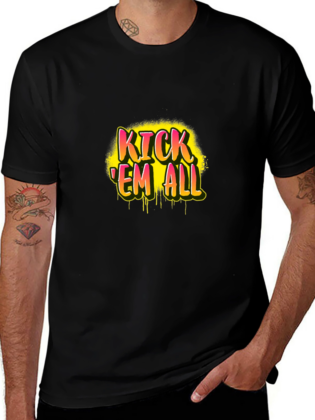 Kick Em All Graphic Print Black T-Shirt